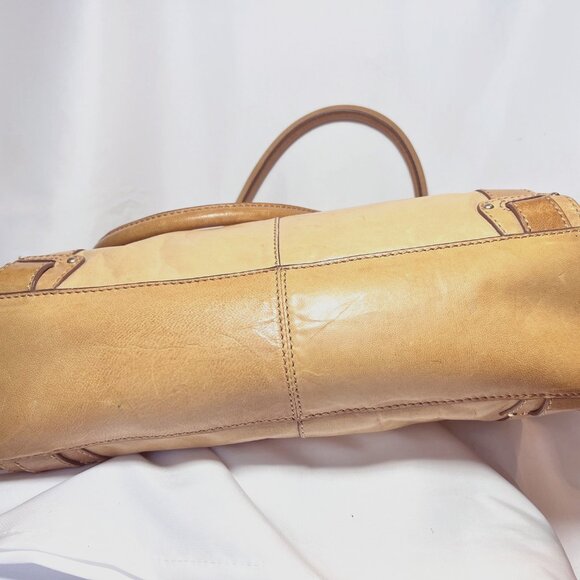 Sigrid Olsen Tan Leather shoulder/Tote/Purse-Large-Inside Pink/Green-Ph. Pocket - Picture 6 of 16